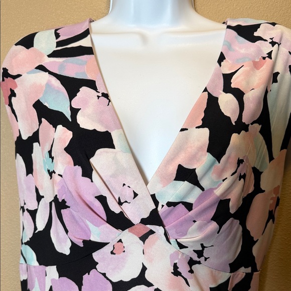 Black Label Evan Picone Floral Midi Dress Size 16 Sleeveless A-Line Stretch - Picture 3 of 13